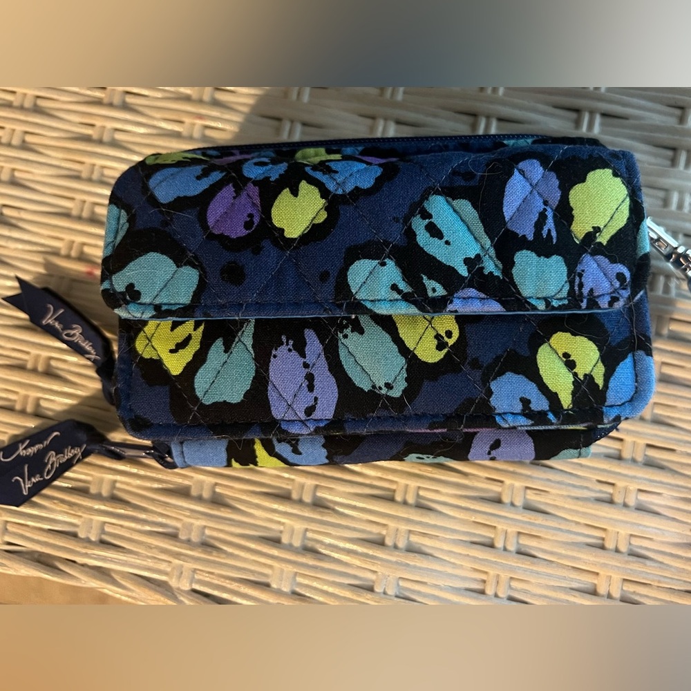 Vera Bradley blue and flower print wristlet/crossbody bag